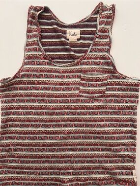Koto 100% Cotton Striped Tribal Print Tank Top in Red and Cream